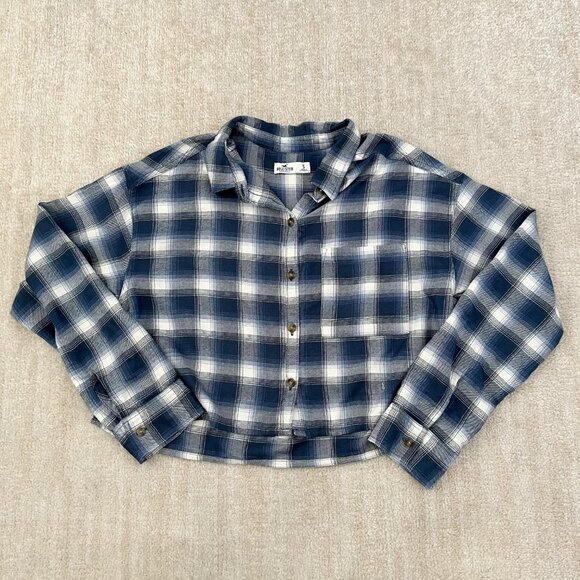 NWOT Hollister Plaid Button Down Long Sleeve Crop Top S - Picture 1 of 10